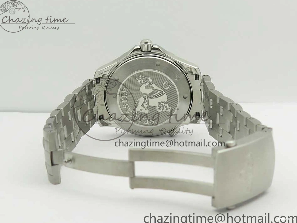 0227 HighQuality Seamaster 300M Chronometer SS Black OMF 1:1 Best Edition on SS Bracelet A2824 (Black Balance Wheel) V 7954